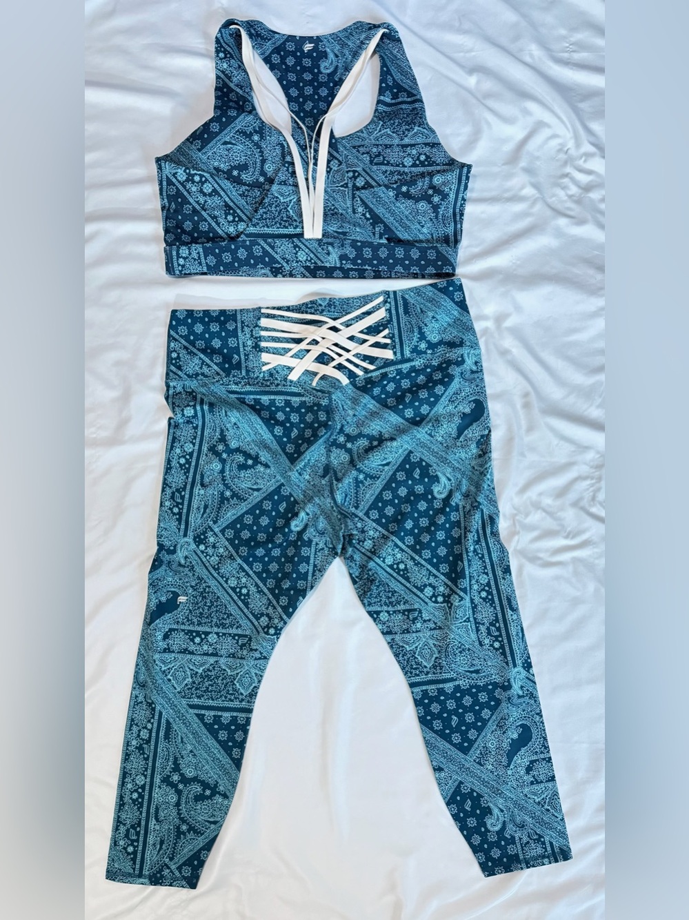 Fabletics Navy Blue Paisley Active Two-Piece Set - Picture 2 of 2